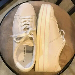 Zara Basic Collection Off white Lace up Sneakers Chunky Heel Pink Stripes-40
